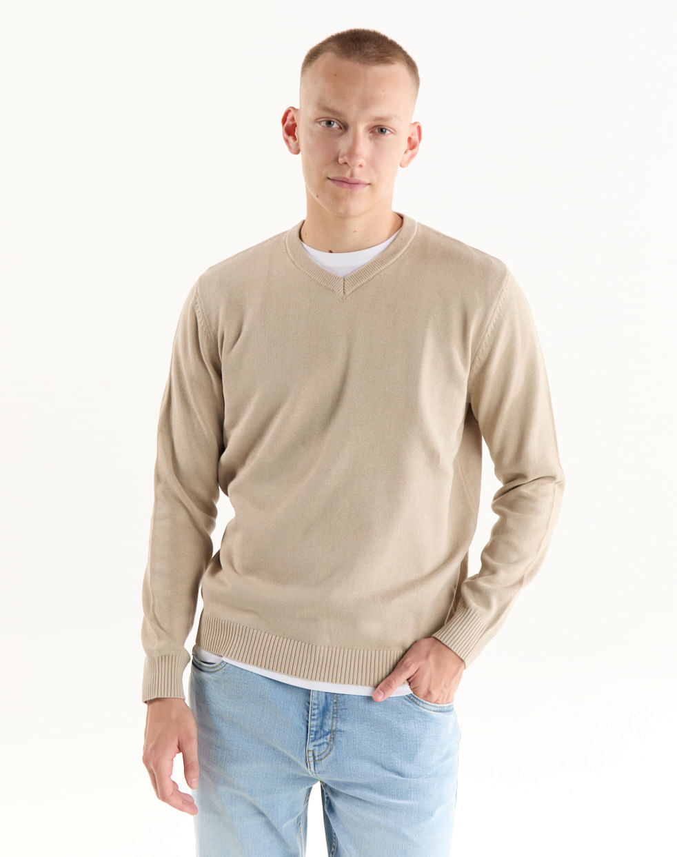 Sweater cuello V liso